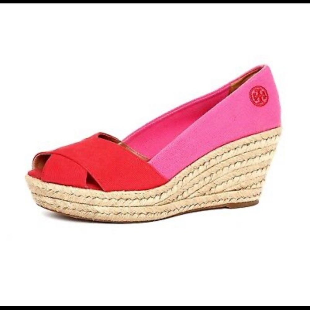 Tory burch Filipa wedges sz 10 pink/red